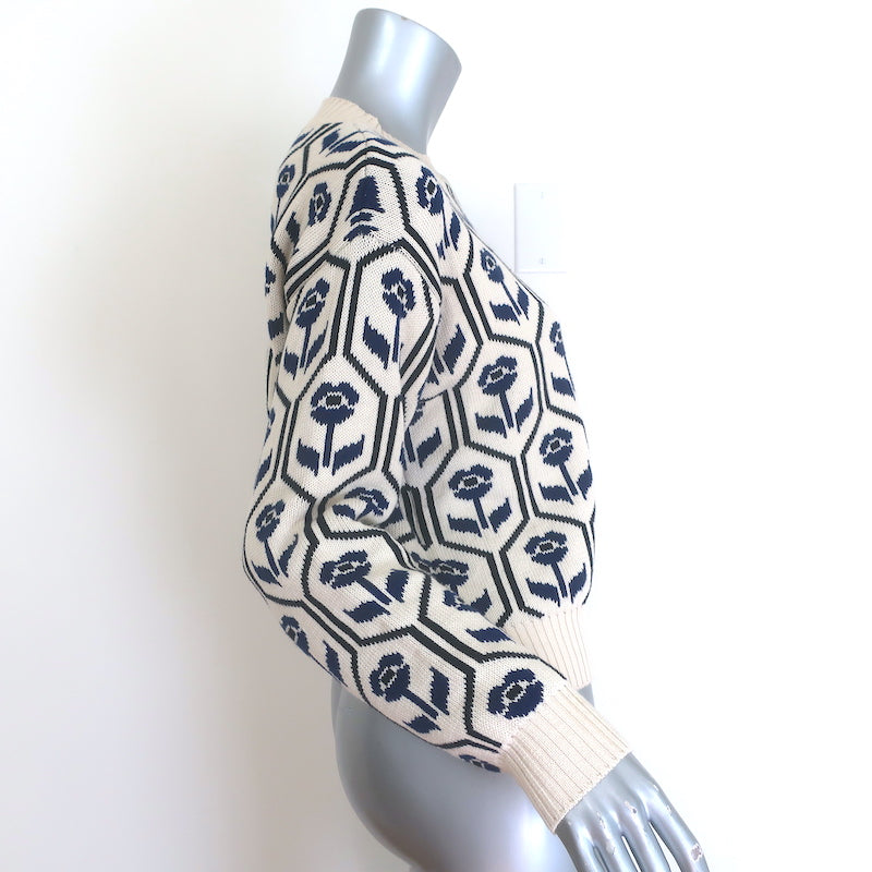 Weekend by Max Mara Odeon Floral Jacquard Sweater Cream Cotton-Blend Size Small