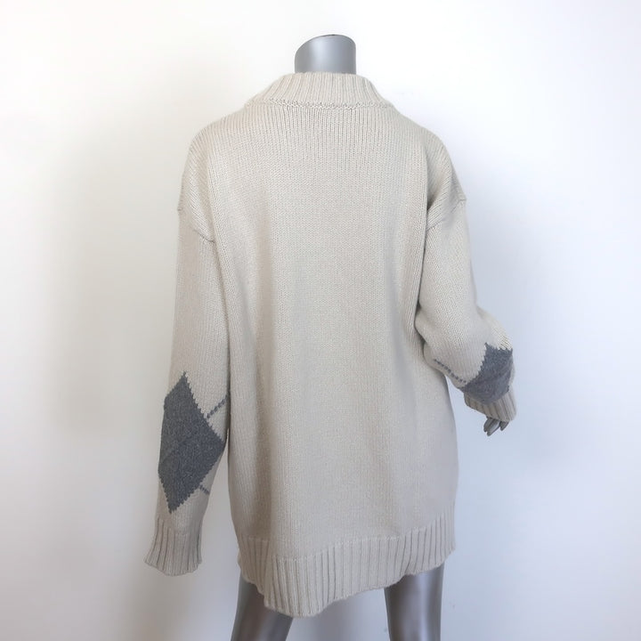 G. Label by goop Meg Argyle Oversize Sweater Oatmeal/Gray Wool Size Medium
