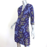 Marni V-Neck Dress Purpe/Blue Printed Crepe Size 38