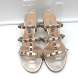 Valentino Rockstud Slide Sandals Gold Metallic Leather Size 36 Open Toe Heels