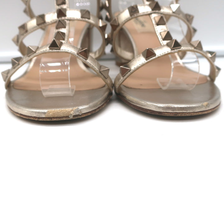 Valentino Rockstud Slide Sandals Gold Metallic Leather Size 36 Open Toe Heels