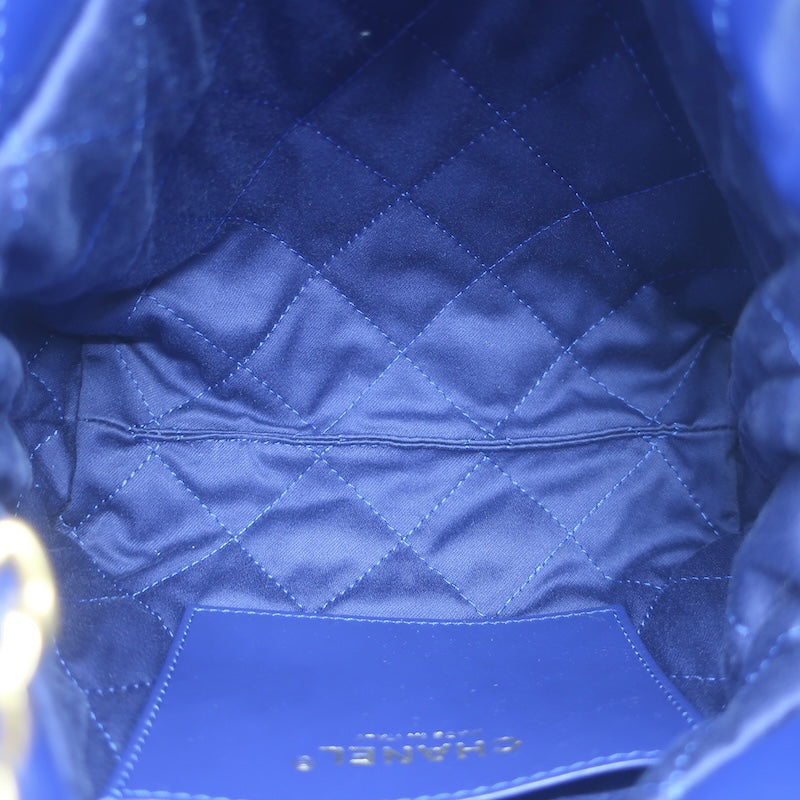 Chanel Mini 22 Hobo Cobalt Blue Shiny Calfskin Leather Crossbody NEW
