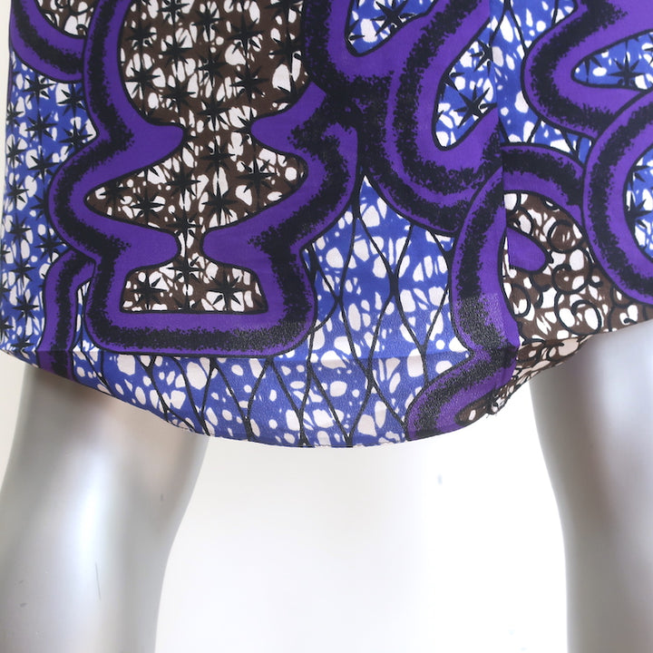 Marni V-Neck Dress Purpe/Blue Printed Crepe Size 38