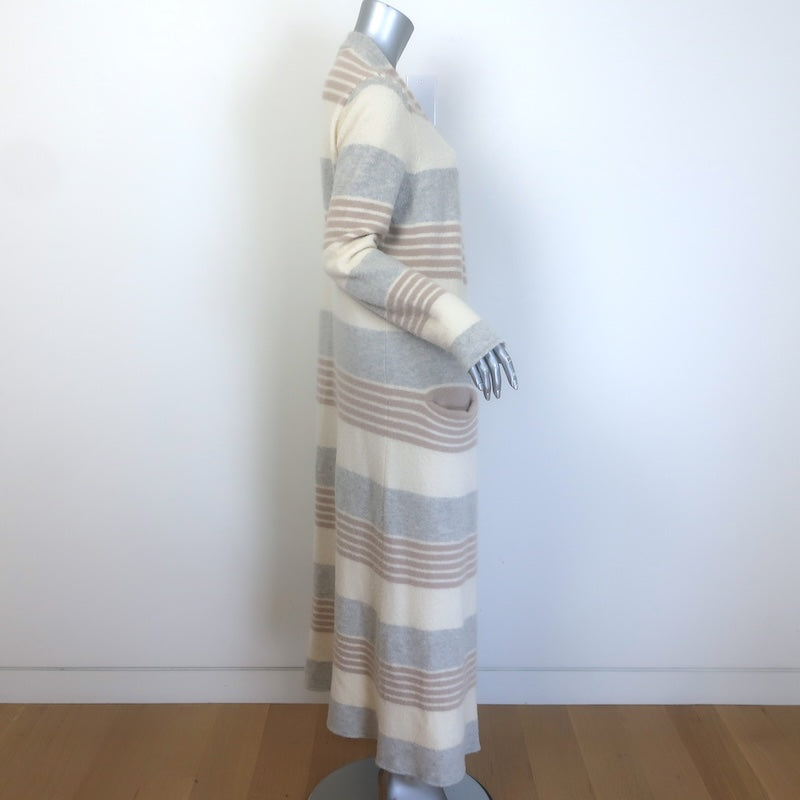Jenni Kayne Striped Duster Cardigan Cream/Gray Cashmere-Blend Size Medium