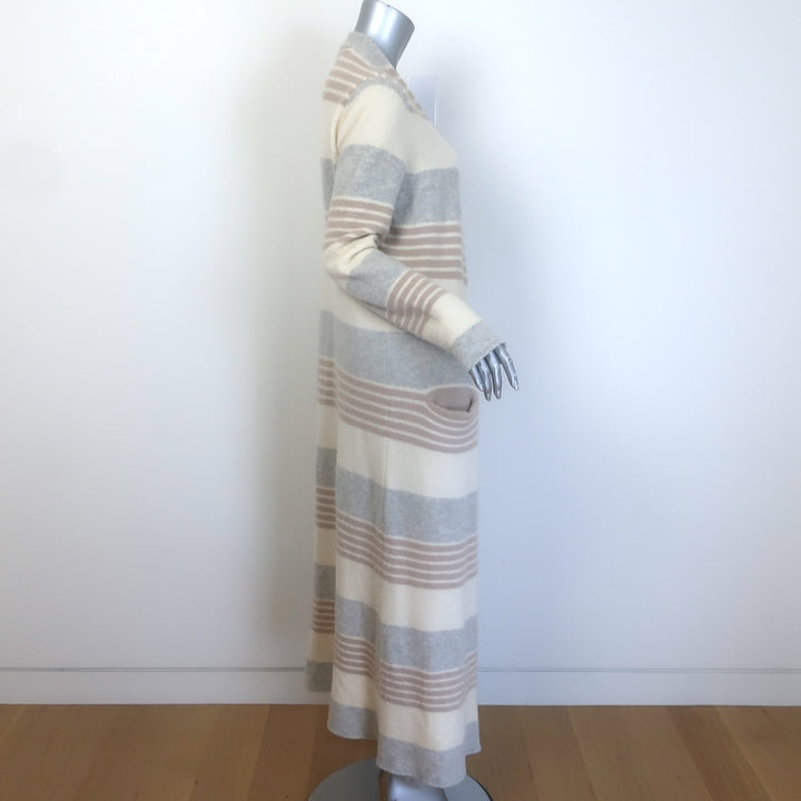 Jenni Kayne Striped Duster Cardigan Cream/Gray Cashmere-Blend Size Medium