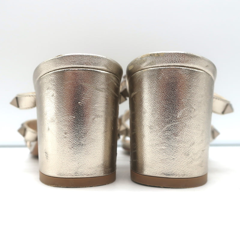 Valentino Rockstud Slide Sandals Gold Metallic Leather Size 36 Open Toe Heels