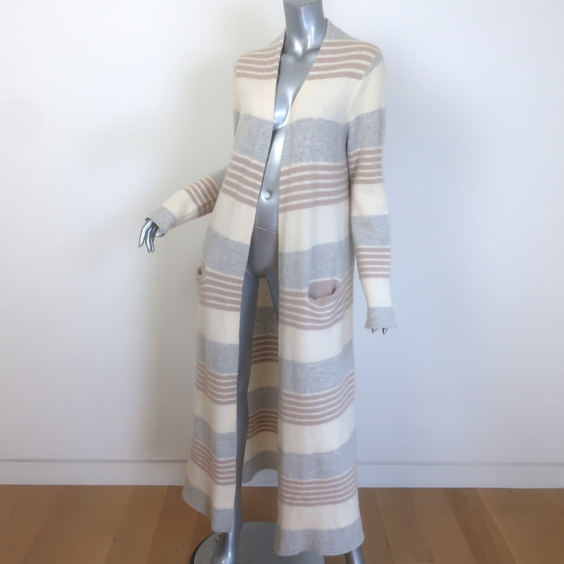 Jenni Kayne Striped Duster Cardigan Cream/Gray Cashmere-Blend Size Medium