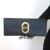 Hermes Maillon Chaine d'Ancre Wallet to Go Black Epsom Leather Gold Hardware NEW