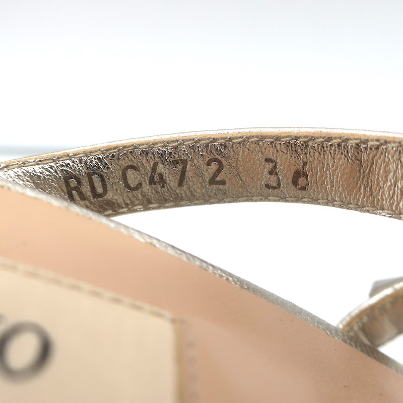 Valentino Rockstud Slide Sandals Gold Metallic Leather Size 36 Open Toe Heels