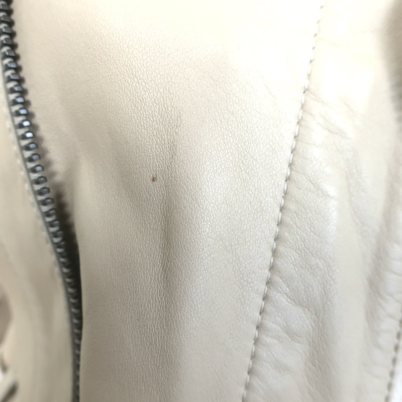 Chloe Linen-Trimmed Leather Biker Jacket Beige Size 36