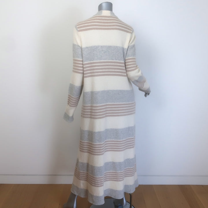 Jenni Kayne Striped Duster Cardigan Cream/Gray Cashmere-Blend Size Medium