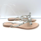 Valentino Rockstud Bow Jelly Flat Thong Sandals Silver Metallic Size 36