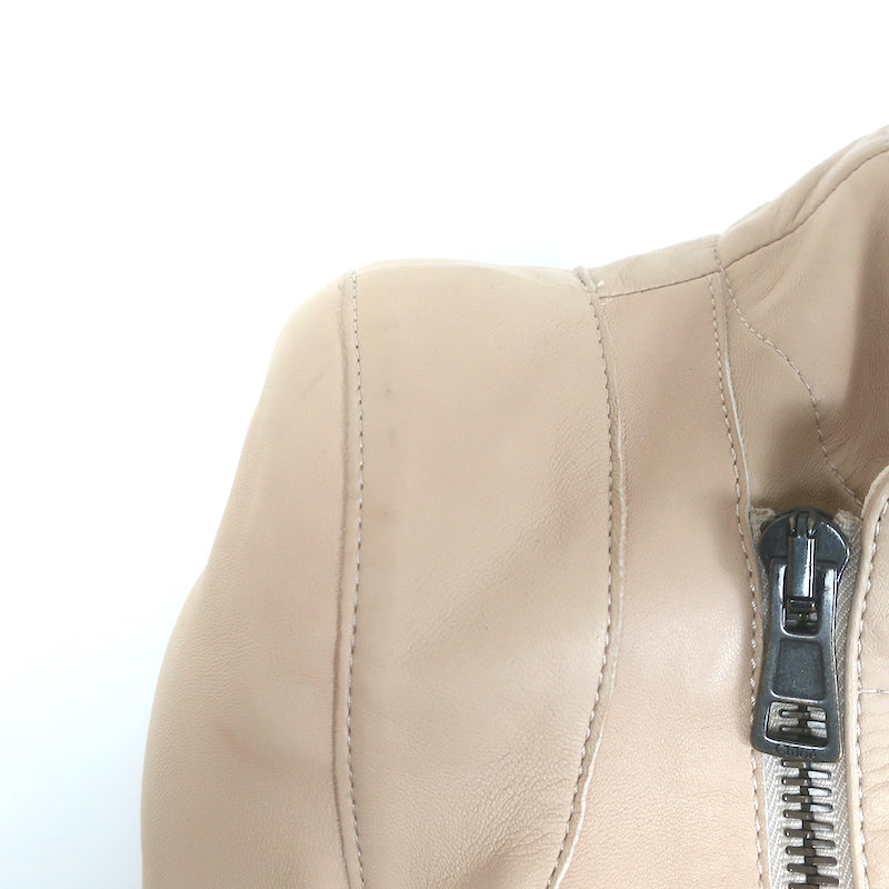 Chloe Linen-Trimmed Leather Biker Jacket Beige Size 36