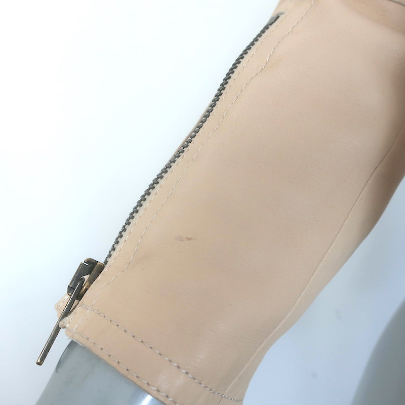 Chloe Linen-Trimmed Leather Biker Jacket Beige Size 36