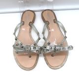 Valentino Rockstud Bow Jelly Flat Thong Sandals Silver Metallic Size 36