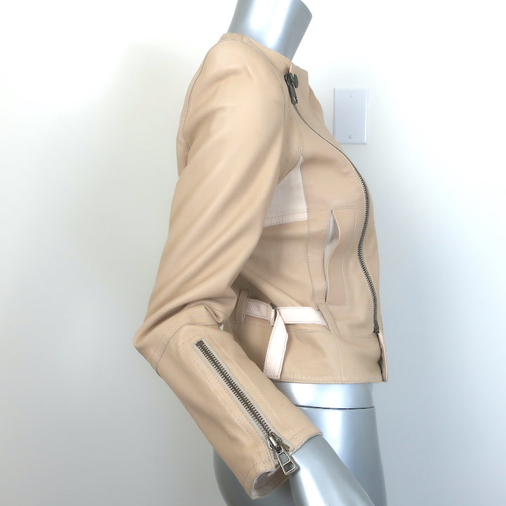 Chloe Linen-Trimmed Leather Biker Jacket Beige Size 36