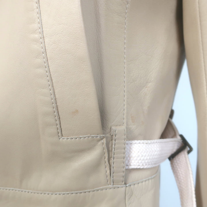 Chloe Linen-Trimmed Leather Biker Jacket Beige Size 36