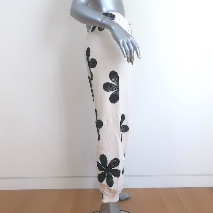 THE GREAT Cropped Sweatpants Cream Daisy Stamp Cotton Size 3