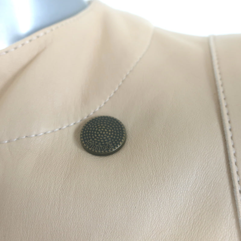 Chloe Linen-Trimmed Leather Biker Jacket Beige Size 36