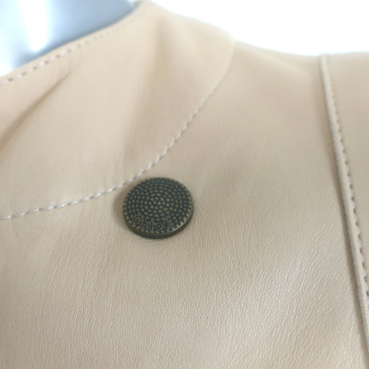 Chloe Linen-Trimmed Leather Biker Jacket Beige Size 36