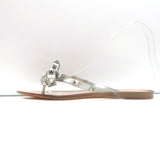 Valentino Rockstud Bow Jelly Flat Thong Sandals Silver Metallic Size 36