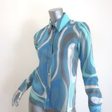 Emilio Pucci Marmo Button Down Shirt Blue Printed Cotton Size 38 Long Sleeve Top