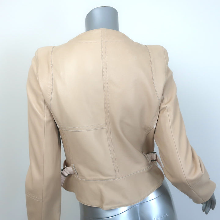 Chloe Linen-Trimmed Leather Biker Jacket Beige Size 36