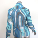 Emilio Pucci Marmo Button Down Shirt Blue Printed Cotton Size 38 Long Sleeve Top