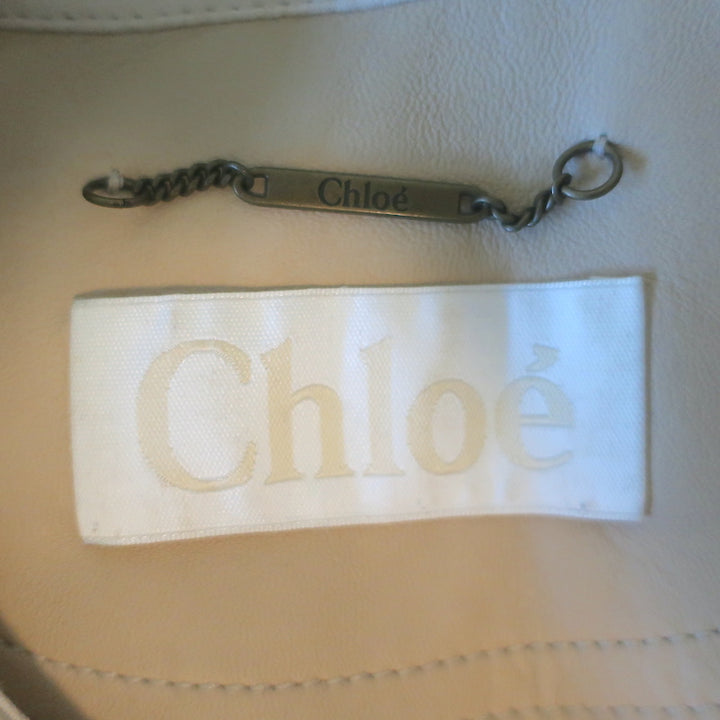 Chloe Linen-Trimmed Leather Biker Jacket Beige Size 36