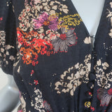 Saloni Lea Puff Sleeve Midi Dress Black Floral Jacquard Silk Size US 2