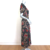 Saloni Lea Puff Sleeve Midi Dress Black Floral Jacquard Silk Size US 2