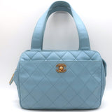 Vintage Chanel 1996 Wild Stitch Small Bowler Bag Light Blue Quilted Leather