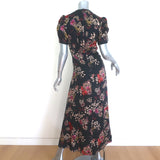 Saloni Lea Puff Sleeve Midi Dress Black Floral Jacquard Silk Size US 2