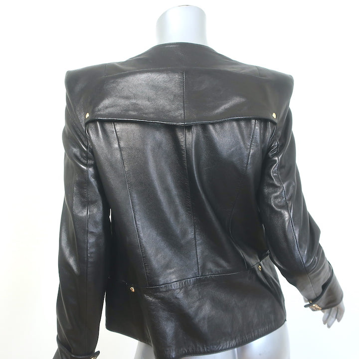 Balmain Double-Zip Leather Biker Jacket Black Size 42