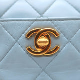 Vintage Chanel 1996 Wild Stitch Small Bowler Bag Light Blue Quilted Leather