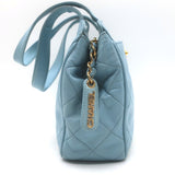 Vintage Chanel 1996 Wild Stitch Small Bowler Bag Light Blue Quilted Leather