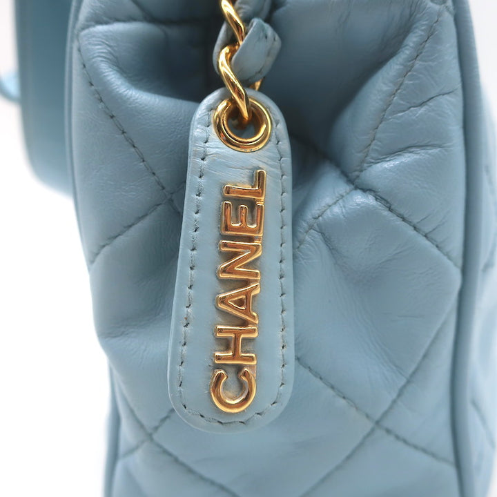Vintage Chanel 1996 Wild Stitch Small Bowler Bag Light Blue Quilted Leather