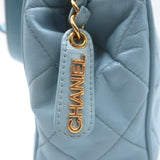 Vintage Chanel 1996 Wild Stitch Small Bowler Bag Light Blue Quilted Leather