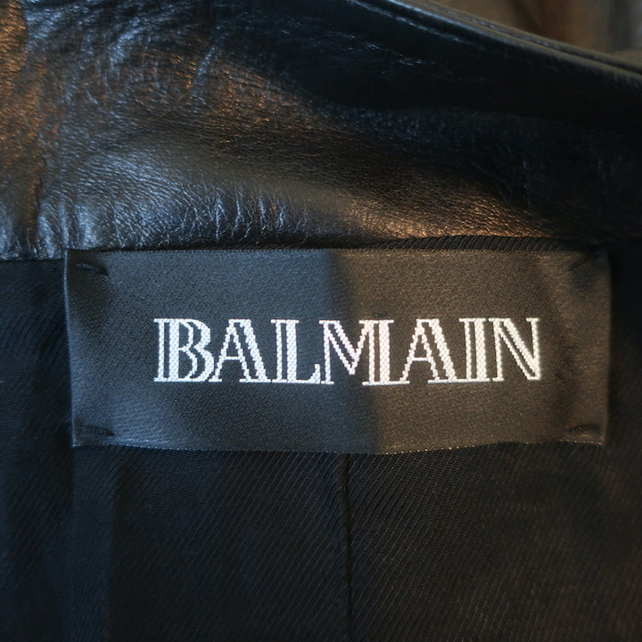 Balmain Double-Zip Leather Biker Jacket Black Size 42