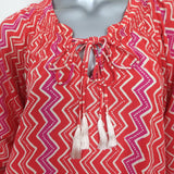 Natalie Martin Stevie Tassel Mini Dress Red Zig Zag Print Size Small