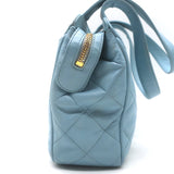 Vintage Chanel 1996 Wild Stitch Small Bowler Bag Light Blue Quilted Leather