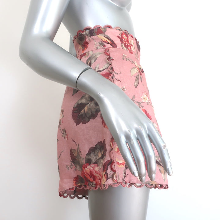 Zimmermann Cassia Scalloped Shorts Pink Floral Print Linen Size 00