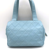 Vintage Chanel 1996 Wild Stitch Small Bowler Bag Light Blue Quilted Leather