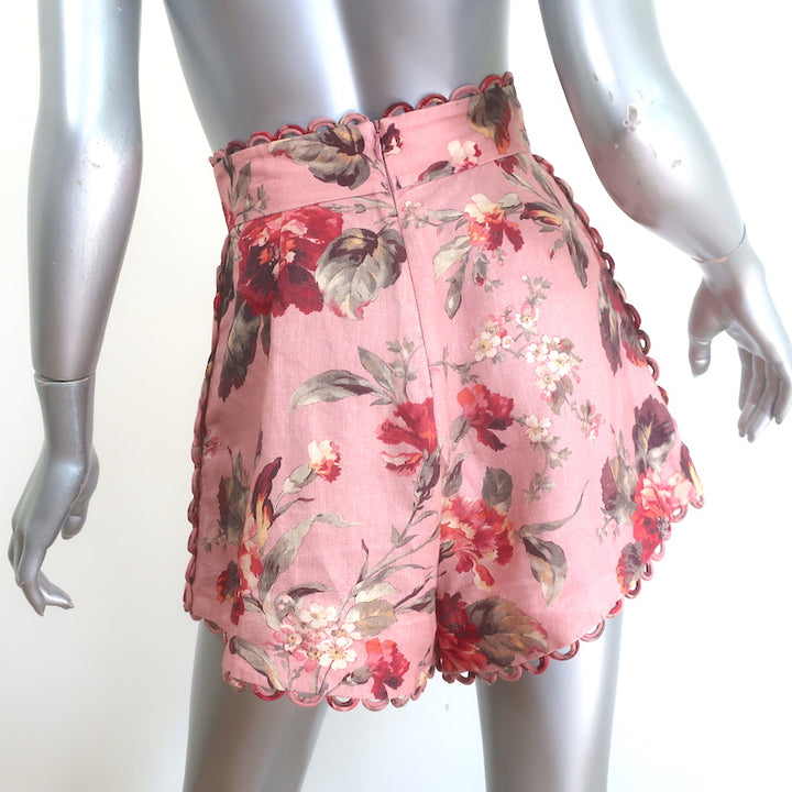 Zimmermann Cassia Scalloped Shorts Pink Floral Print Linen Size 00