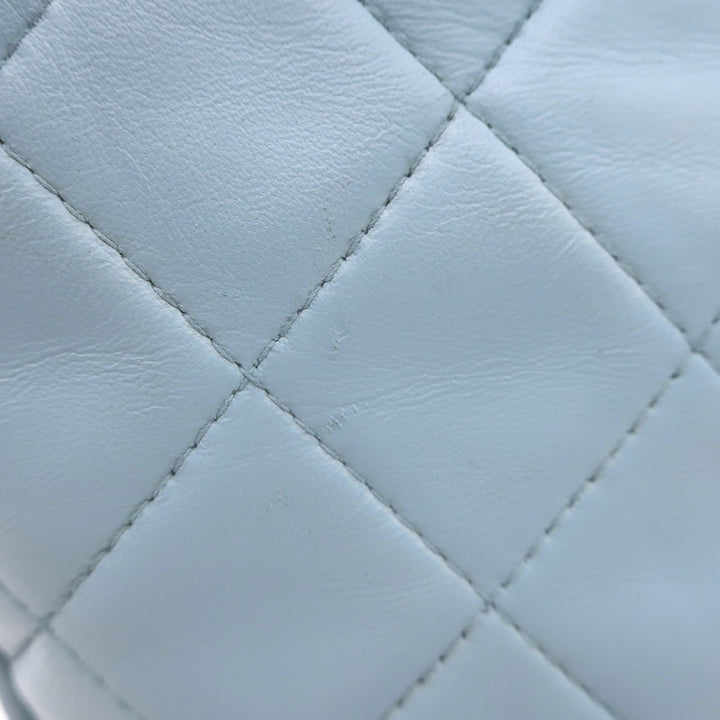 Vintage Chanel 1996 Wild Stitch Small Bowler Bag Light Blue Quilted Leather