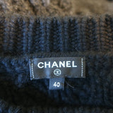 Chanel Colorblock Cashmere Short Sleeve Sweater Navy/Gray Cable Knit Size 40