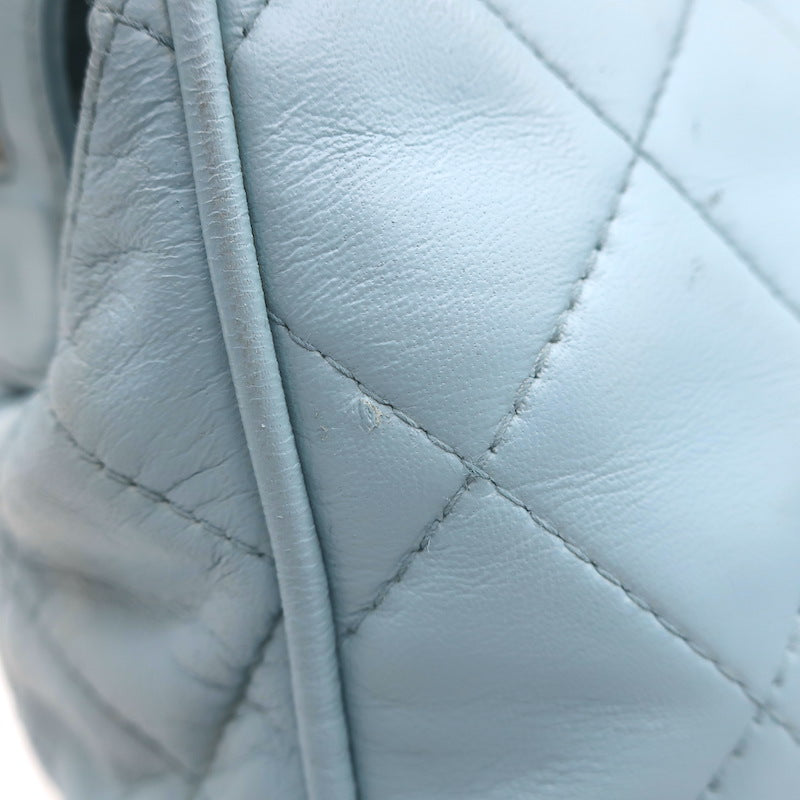 Vintage Chanel 1996 Wild Stitch Small Bowler Bag Light Blue Quilted Leather