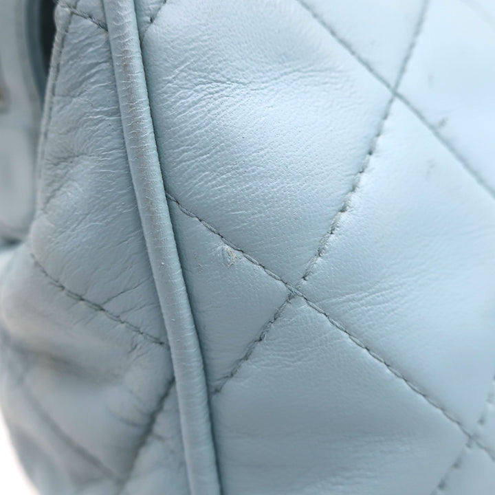 Vintage Chanel 1996 Wild Stitch Small Bowler Bag Light Blue Quilted Leather
