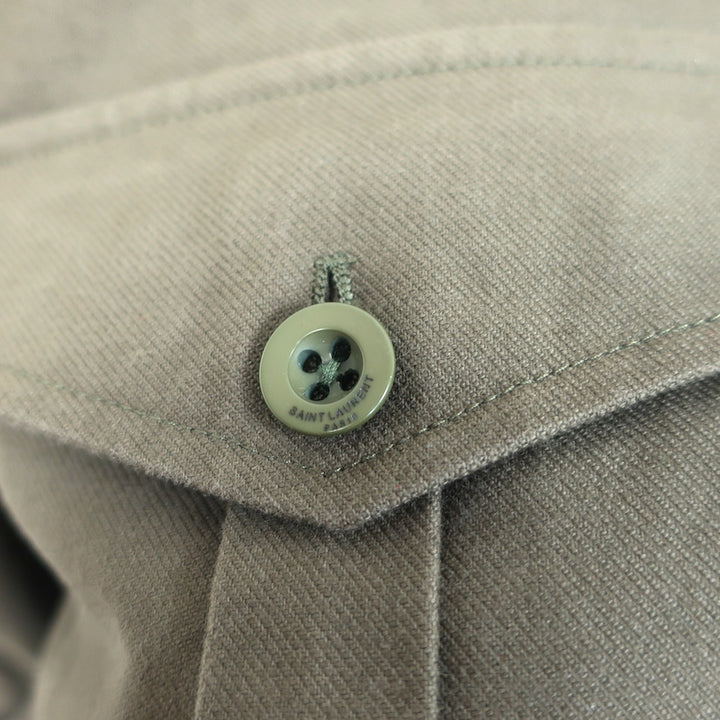 Saint Laurent Cropped Military Jacket Olive Brown Cotton Size 38