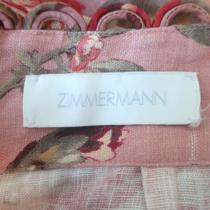 Zimmermann Cassia Scalloped Shorts Pink Floral Print Linen Size 00